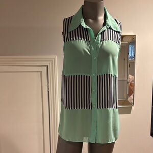 Mint Green and Navy Striped Women's Top